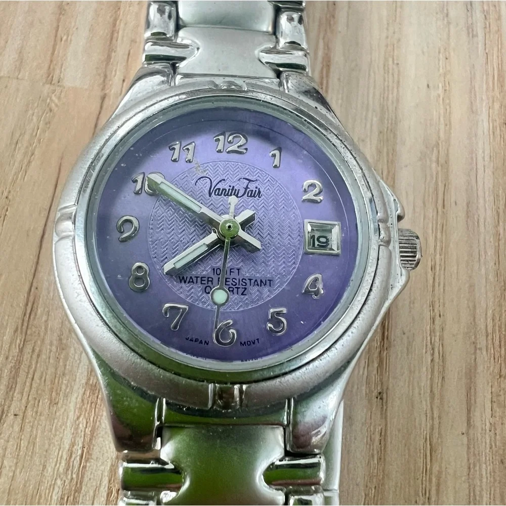 Vanity fair ladies lavender purple silver tone dress watch NEW BATTERY